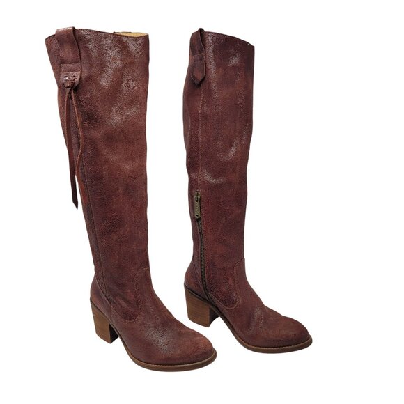 Veracruz Tala Crackle Boots Sz 37 Tall Distressed Leather Oxblood Wine Riding - Picture 14 of 15